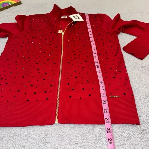 Anne Klein fire red and black rhinestone sweater